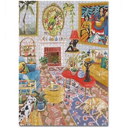 JOS 1000 Piece Puzzle - The Good Room featuring colorful vintage interior scene with plants, furniture, and decorativ...