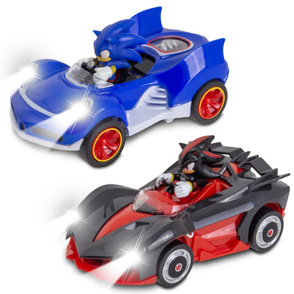 NKOK Sonic Crossworlds Slot Car Race Set with blue Sonic and red Shadow vehicles