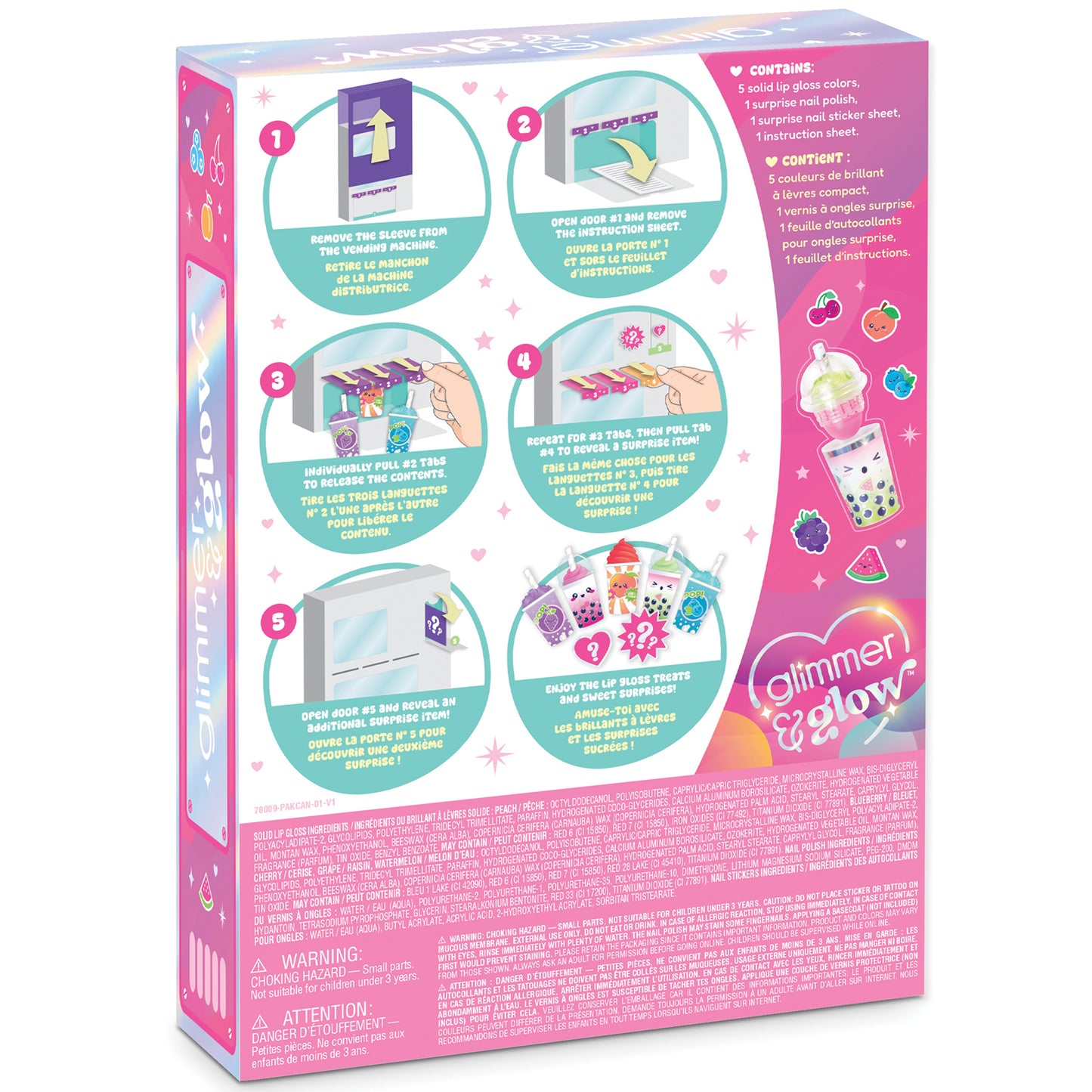 Glimmer & Glow Fruity Beauty Vending Machine with 5 lip glosses, nail polish and stickers