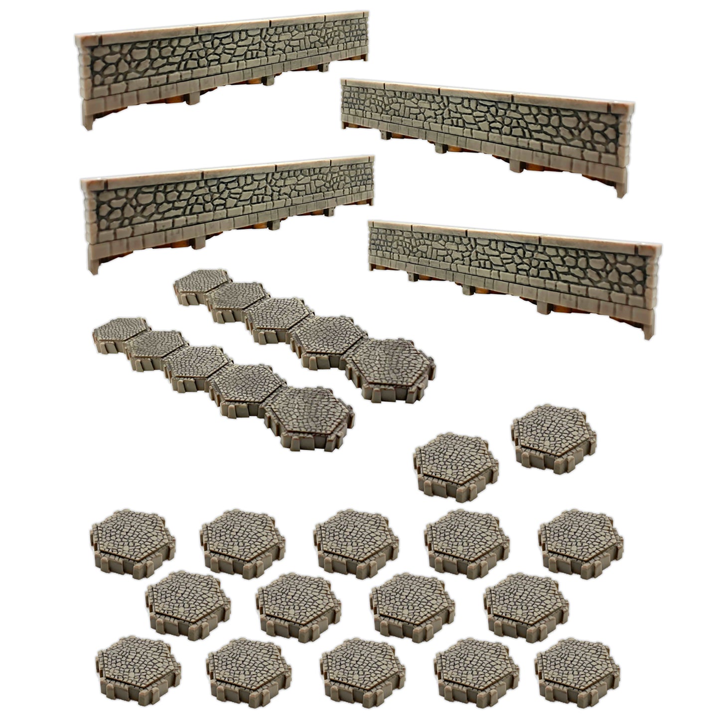 Heroscape Roads of Valhalla terrain expansion set with stone walls and hexagonal road tiles