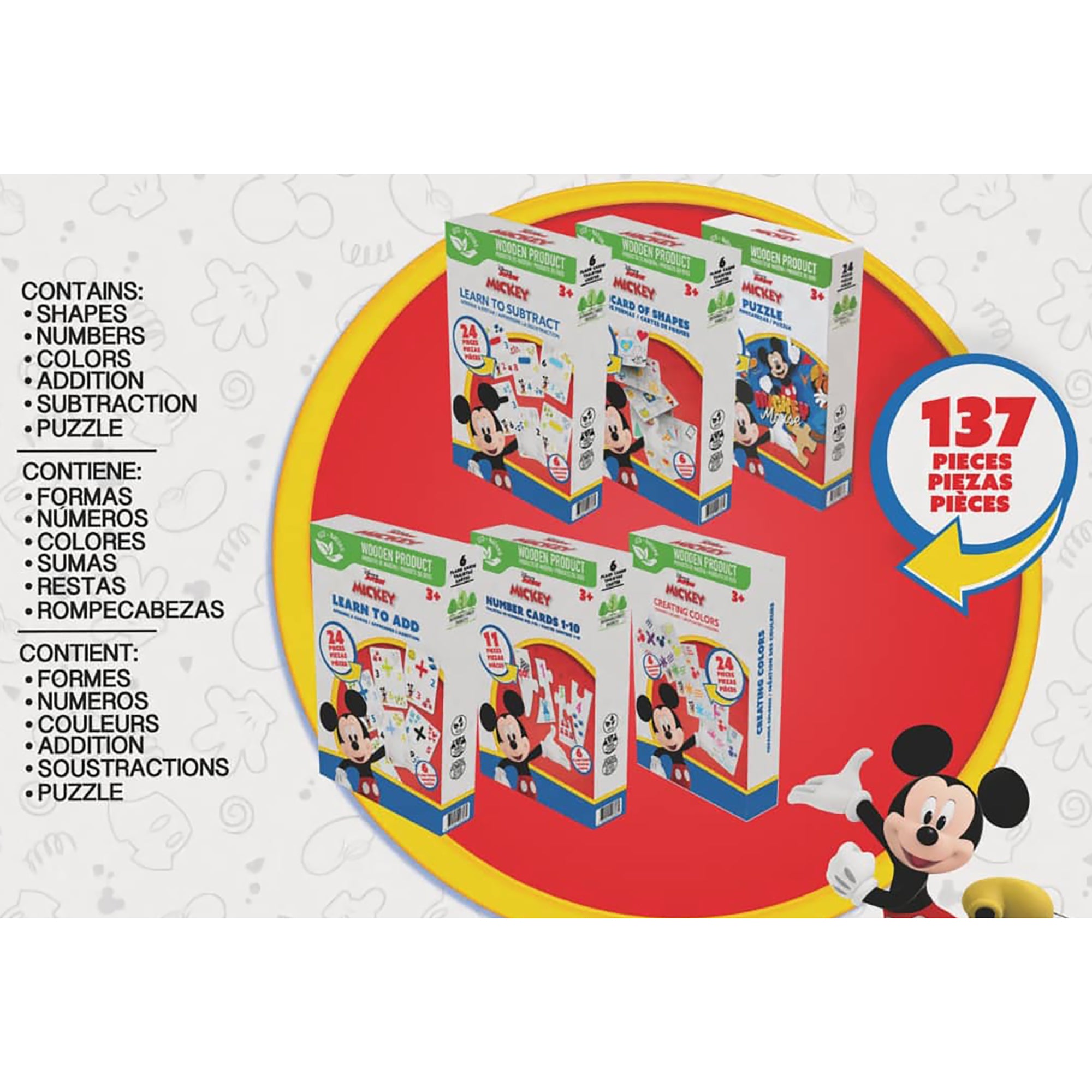Disney Mickey Mouse 6-In-1 Wooden Learning Games Set With