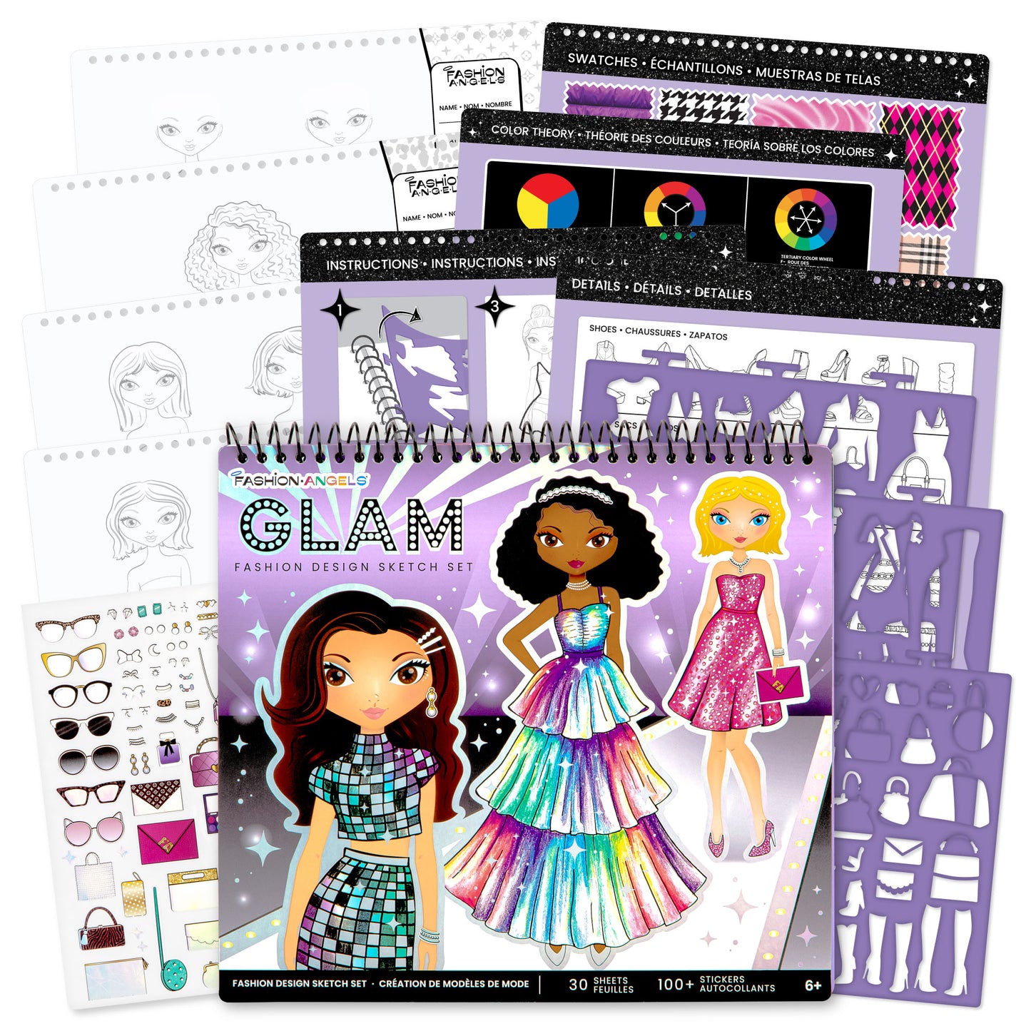 Fashion Angels Glam Fashion Design Sketch Set - Activity Kit for Kids 6+