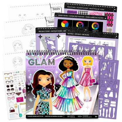Fashion Angels Glam Fashion Design Sketch Set - Activity Kit for Kids 6+