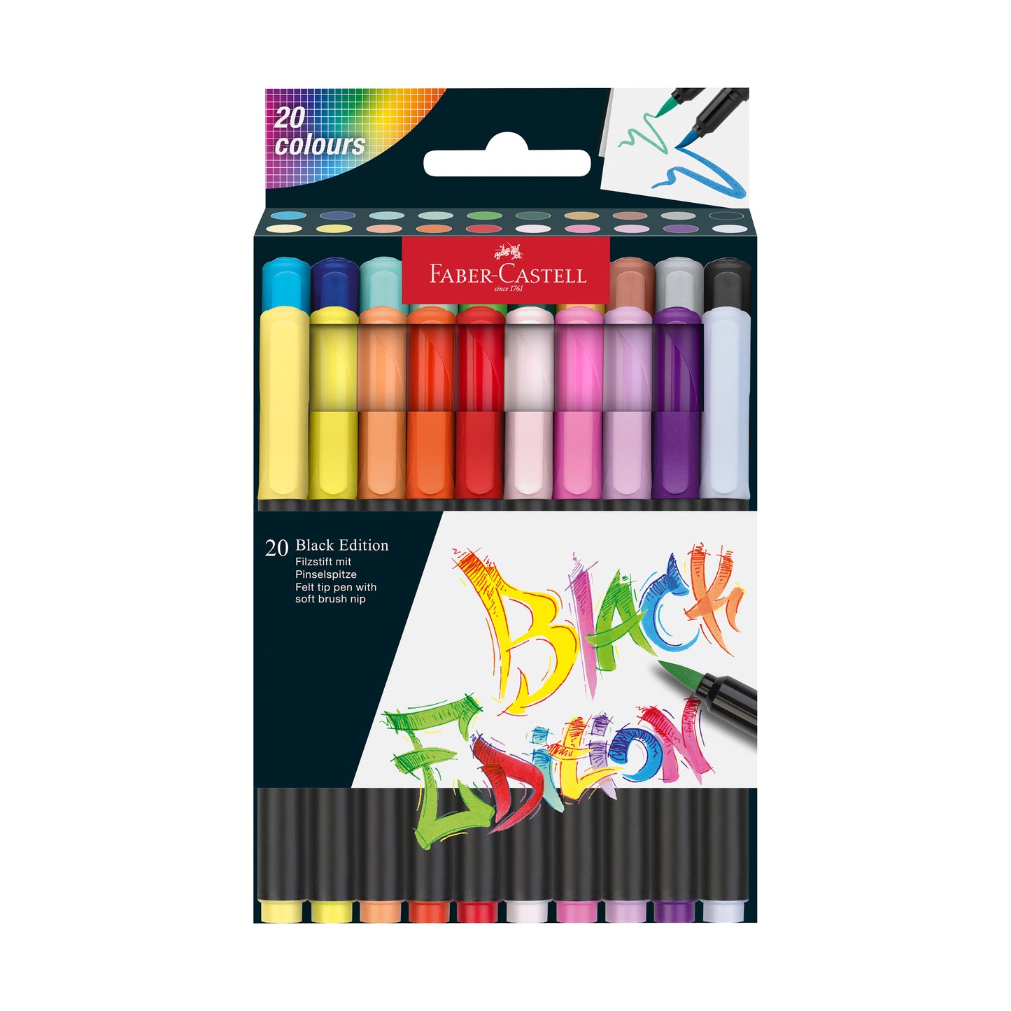 Faber-Castell Black Edition Brush Markers - 20 Vibrant Colors