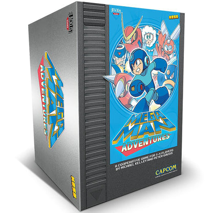 Mega Man Adventures board game box featuring blue packaging with Mega Man and robot characters, cooperative gameplay ...