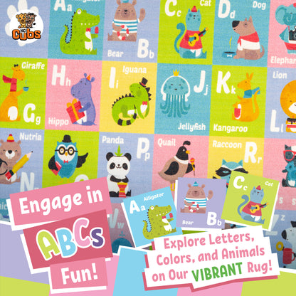 KC Cubs ABC Alphabet Animal Educational Rug, colorful 3x5' playmat with letters and animals
