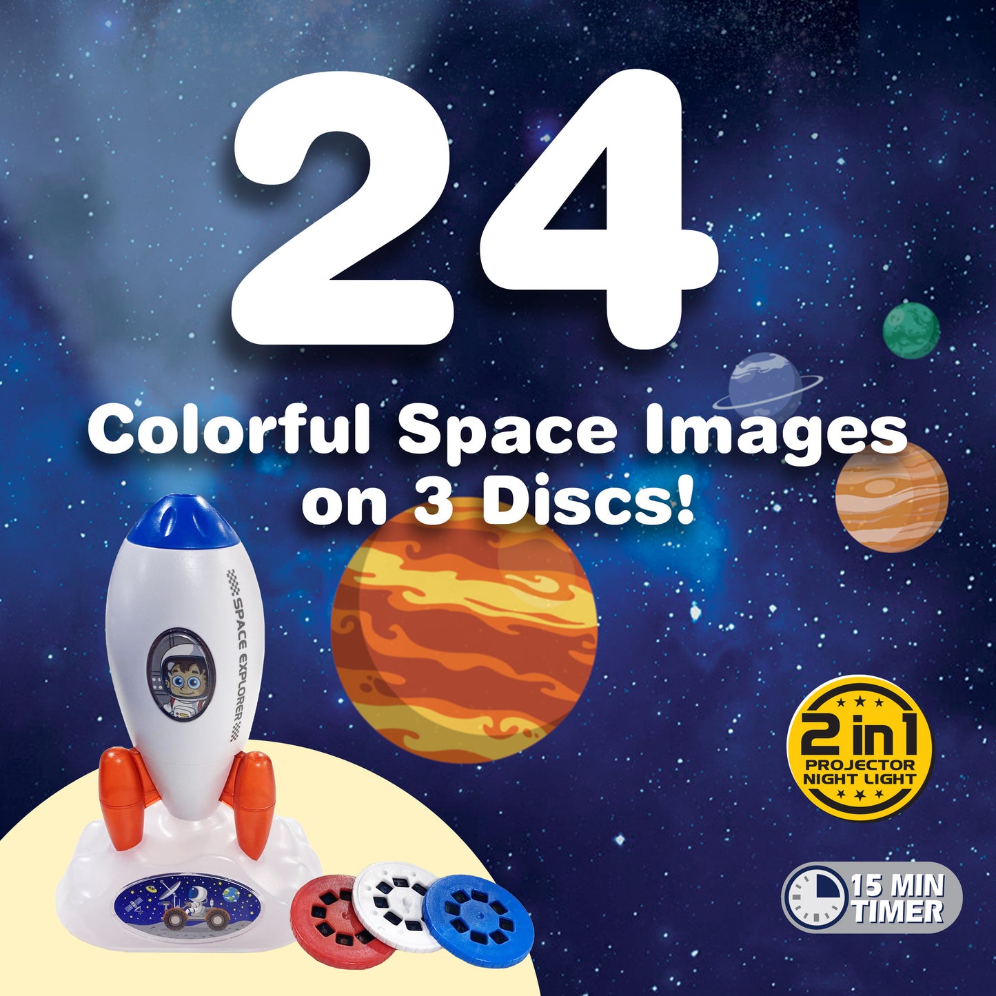 Playful Minds Rocket Projector Night Light - Galactic 2-in-1 Display