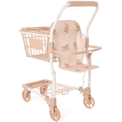 Roma Teddy Shopping Trolley with teddy bear pattern, cream and white design