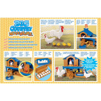 Big Country Chicken Coop Adventure farm playset with blue coop, white chickens, and eggs
