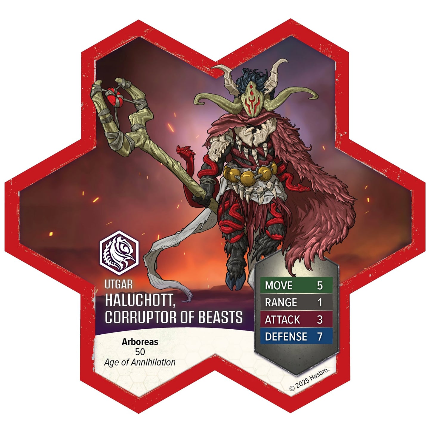 Heroscape Haluchott Corruptor of Beasts miniature figure with red frame and game stats