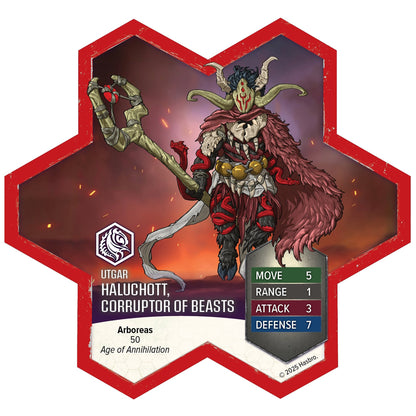 Heroscape Haluchott Corruptor of Beasts miniature figure with red frame and game stats