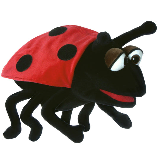 Living Puppets Trudy The Ladybug hand puppet with red shell, black spots, and black body with movable mouth