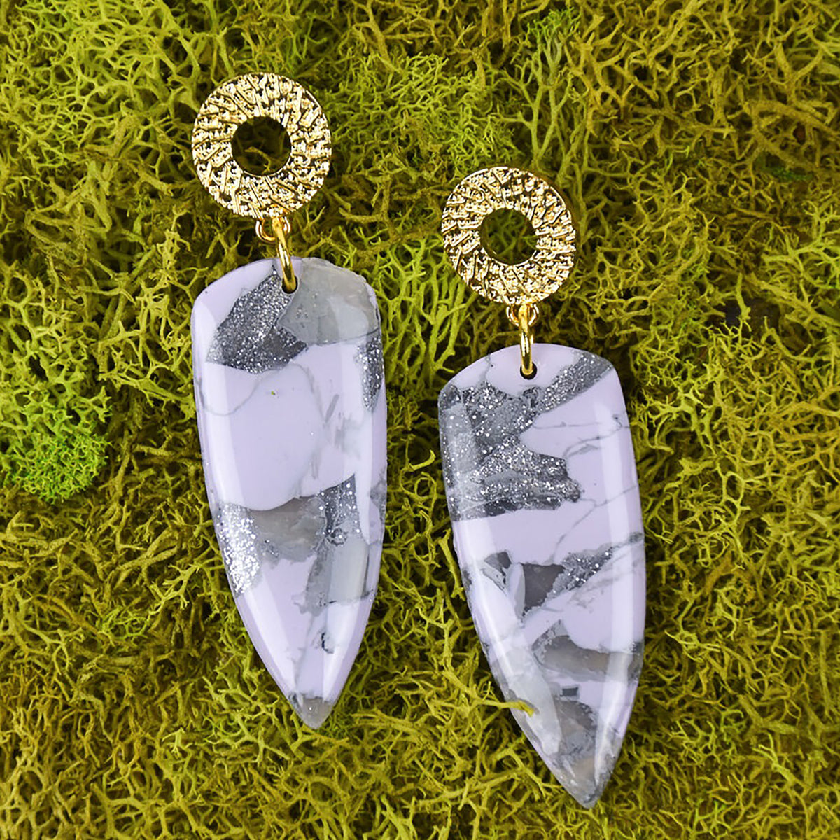Sculpey Premo Metallics & Glitters multipack earrings with silver glitter and white clay