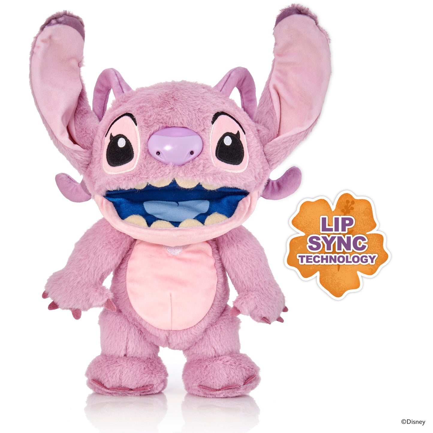 Pink Disney Angel plush toy with Lip Sync Technology and interactive features