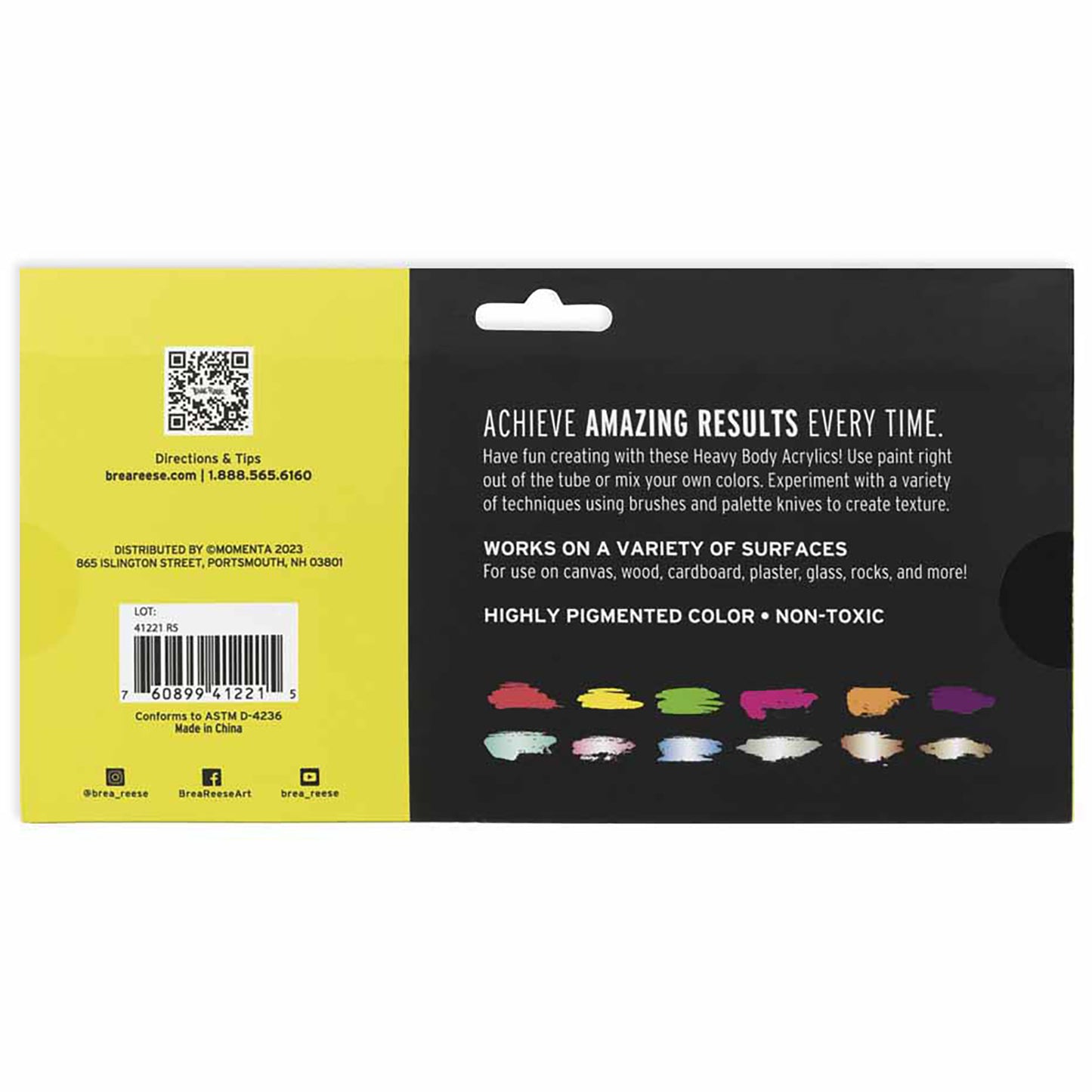 Professional Heavy Body Acrylic 12ct Neon & Metallic paint set with color swatches