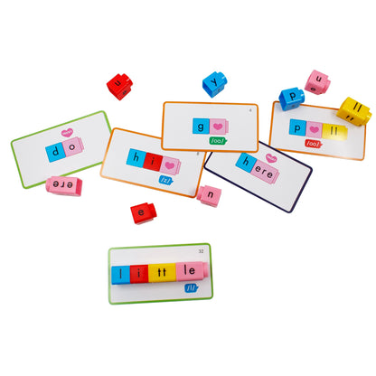Junior Learning Phonics Blox Heart Word Builders - Pink Color-Coded Letter Blocks for Kids Age 4+