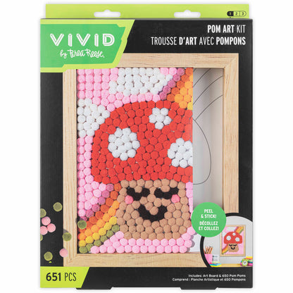 Pom Art Fuzzy Mushroom craft kit with 651 colorful pom poms and wooden frame