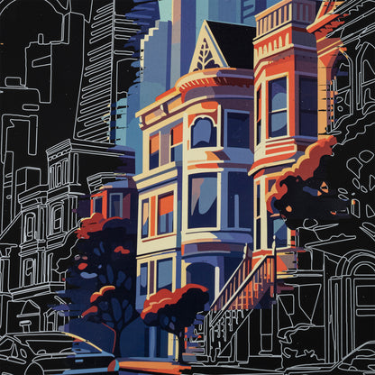 Scratch Art Paper Pad Destinations kit featuring colorful travel landmark design with vibrant orange and blue colors