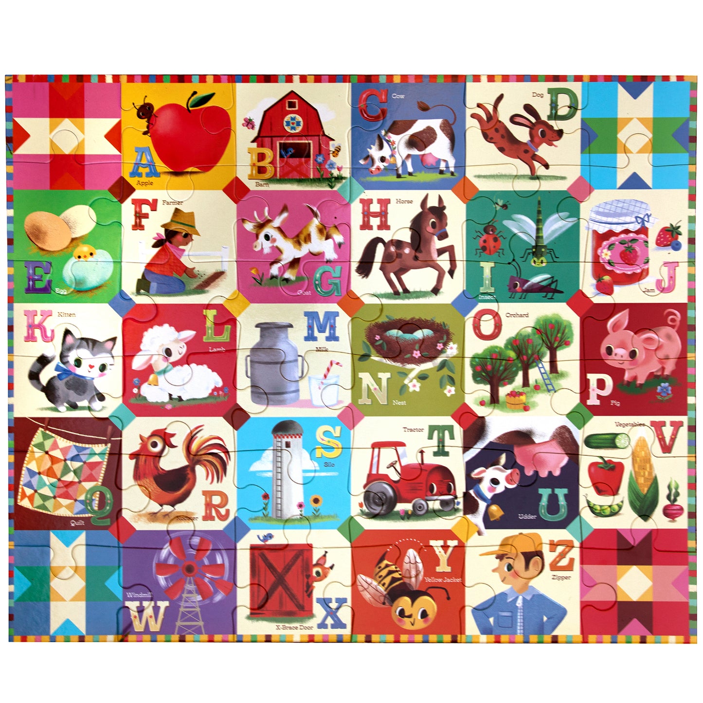 36 Piece Puzzle: My Farm Alphabet with colorful letters A-Z and farm animals