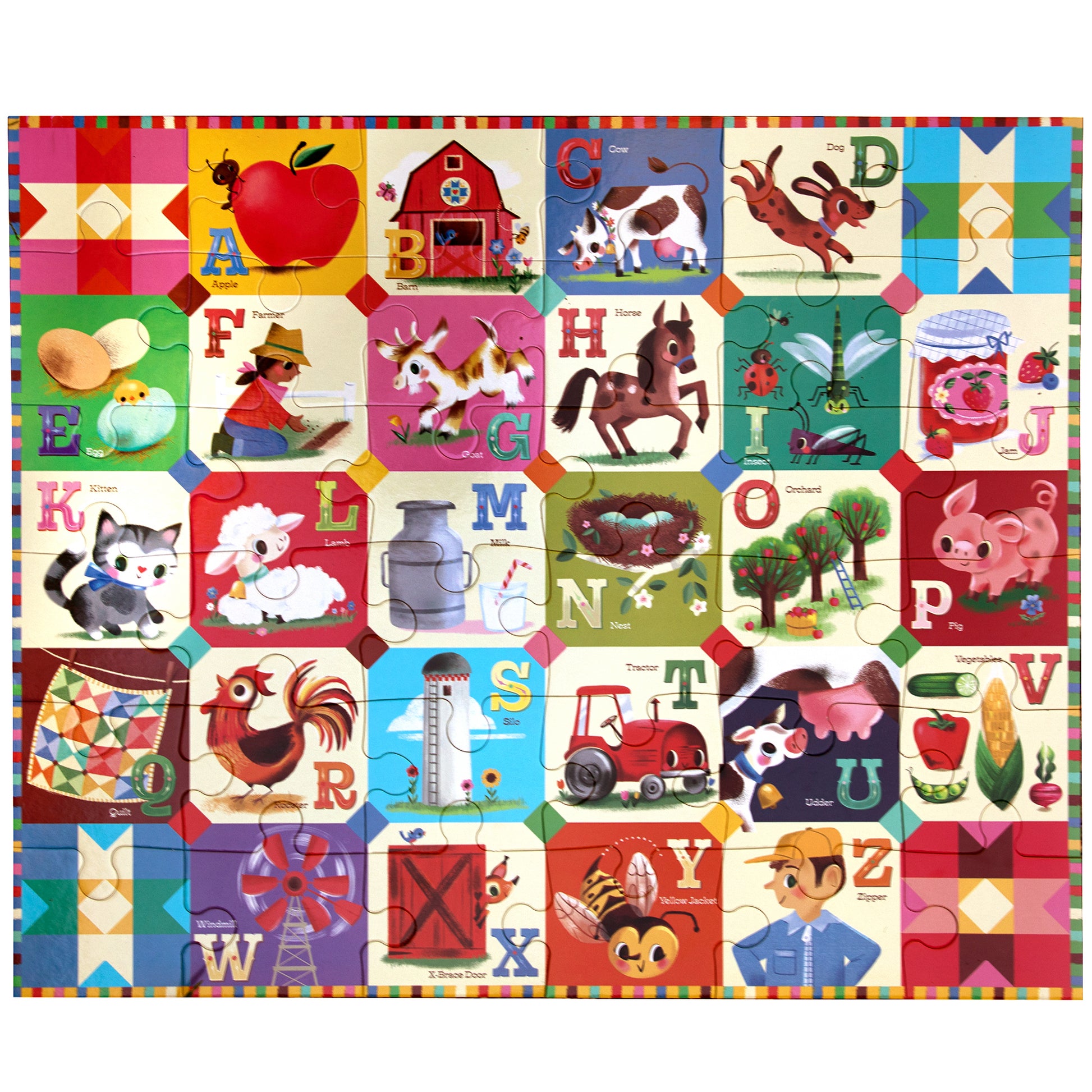 36 Piece Puzzle: My Farm Alphabet with colorful letters A-Z and farm animals