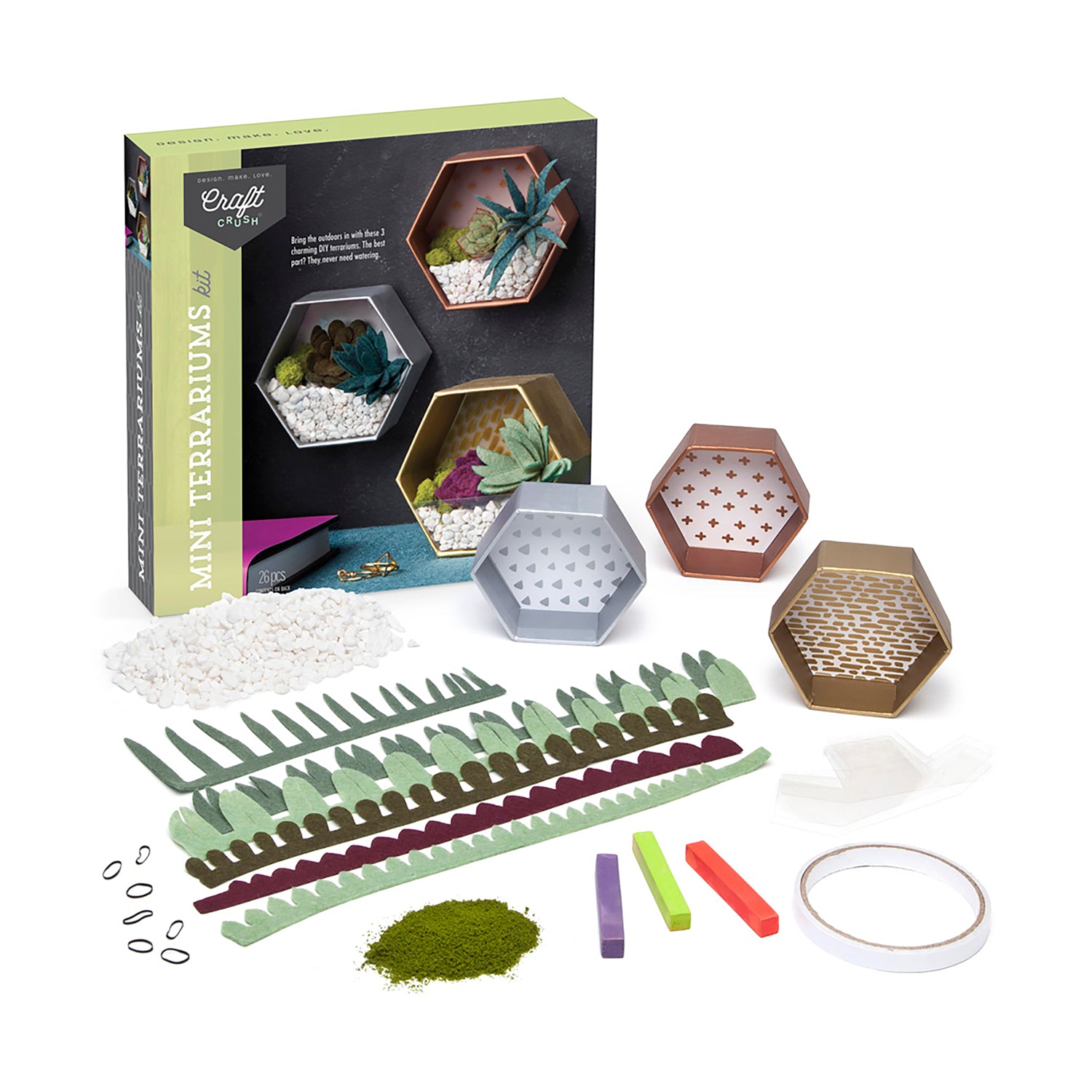 craft crush felt succulents Craft Crush Mini Terrariums Kit, Green