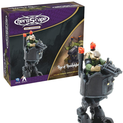 Heroscape Imperator Kayne Army Expansion figure with gun and flaming torches, unpainted miniature