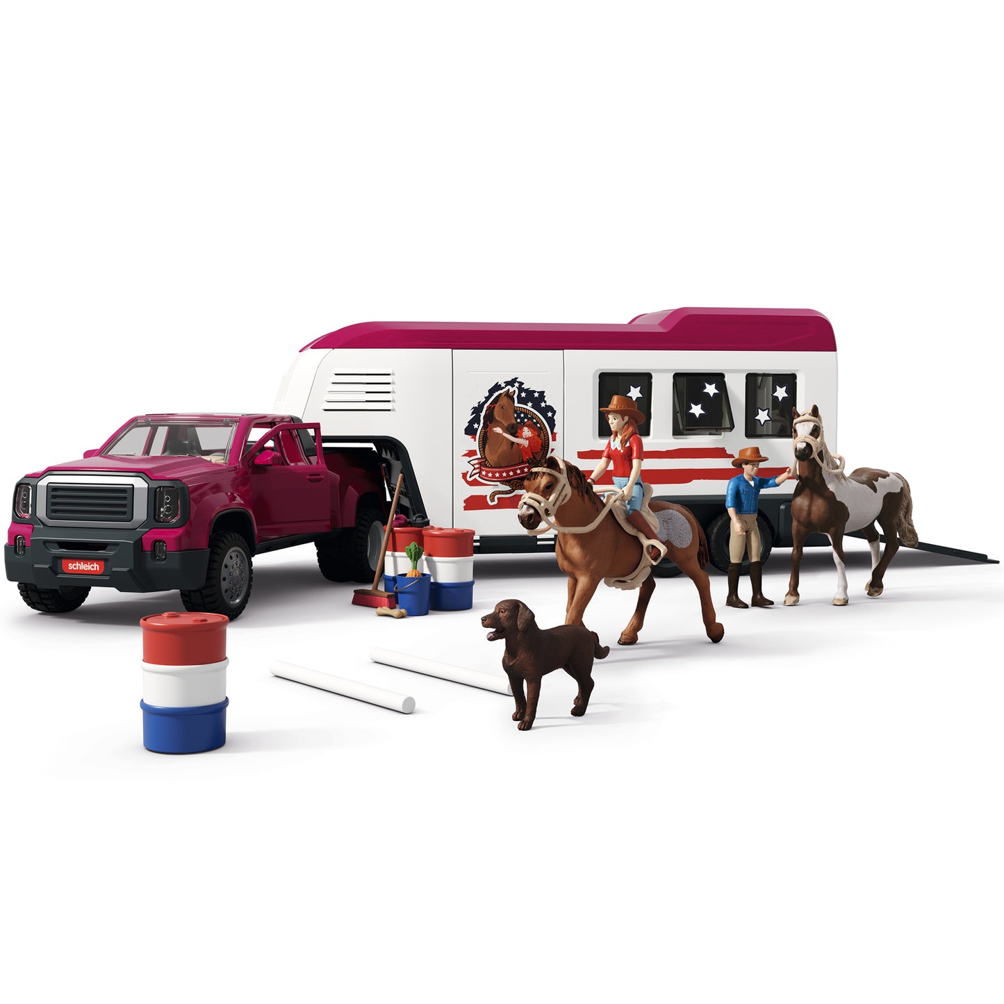 Horse Club Lakeside Truck & Trailer playset with pink truck, horse figures, and accessories