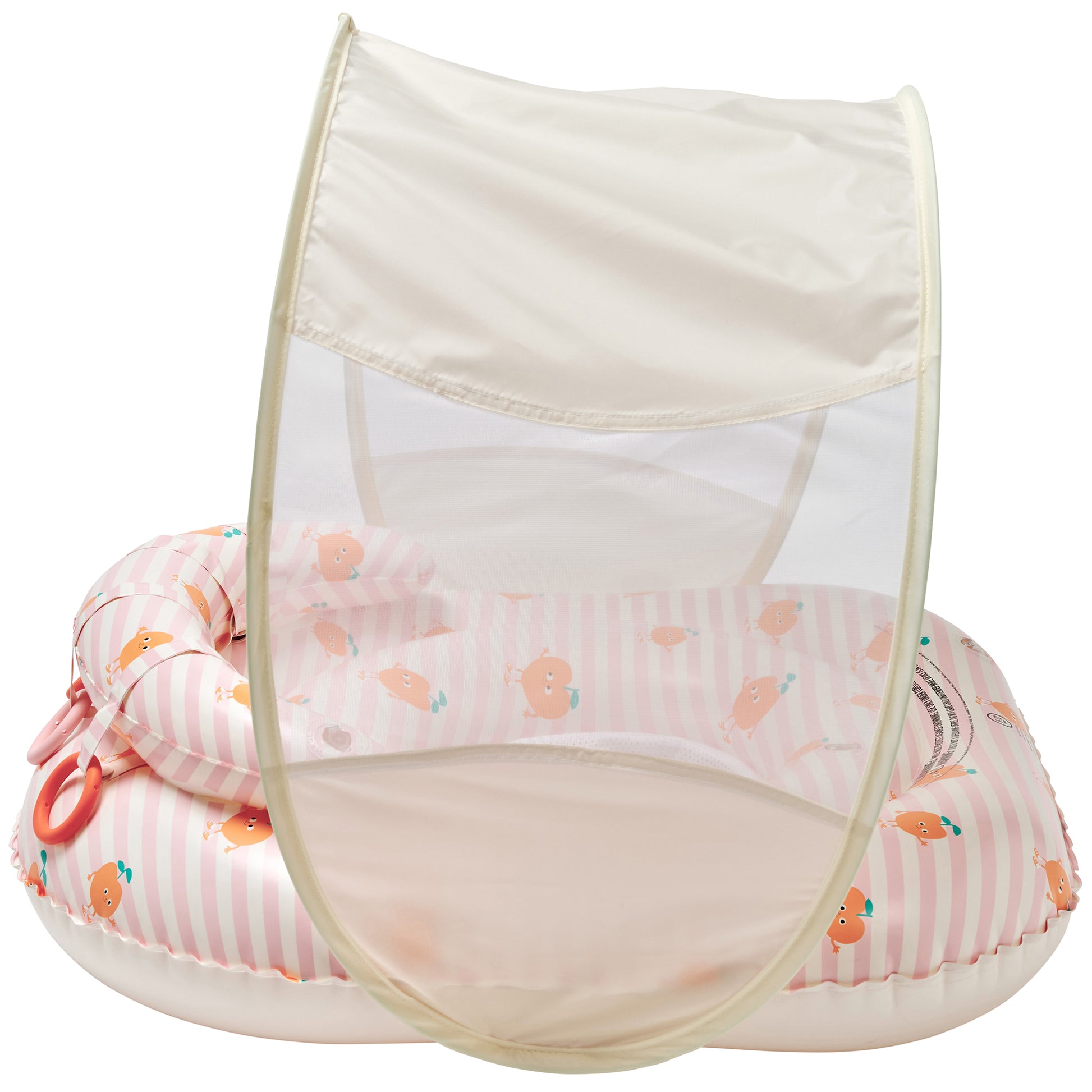 Poppy the Peach Interactive Baby Float in pink stripe with mesh canopy