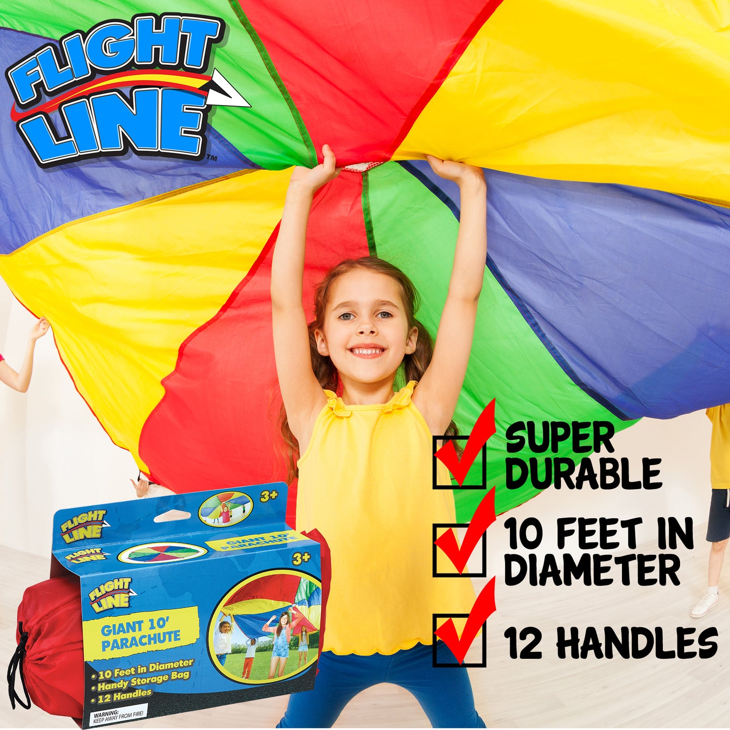 Flight Line Giant 10' Parachute - Colorful Sports Play for Kids Aged 3+