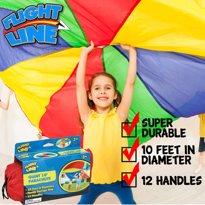Flight Line Giant 10' Parachute - Colorful Sports Play for Kids Aged 3+