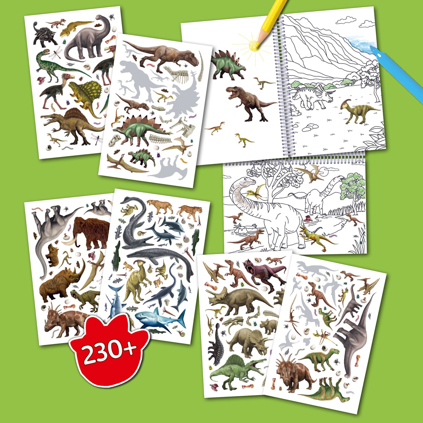 Color & Sticker Fun Dinosaurs book with 230+ stickers and coloring pages for kids