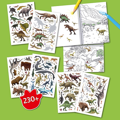 Color & Sticker Fun Dinosaurs book with 230+ stickers and coloring pages for kids