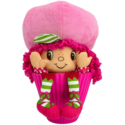 Strawberry Shortcake Pop 'n' Flip Raspberry Torte 15 inch plush doll with pink hat and magenta curly hair