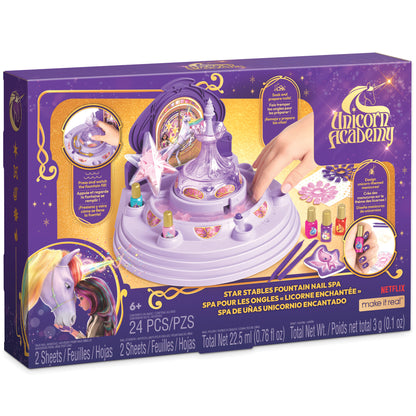 Make It Real Unicorn Academy Star Stables Fountain Nail Spa Kit – Bubble Soak, Polish & Glow Decals
