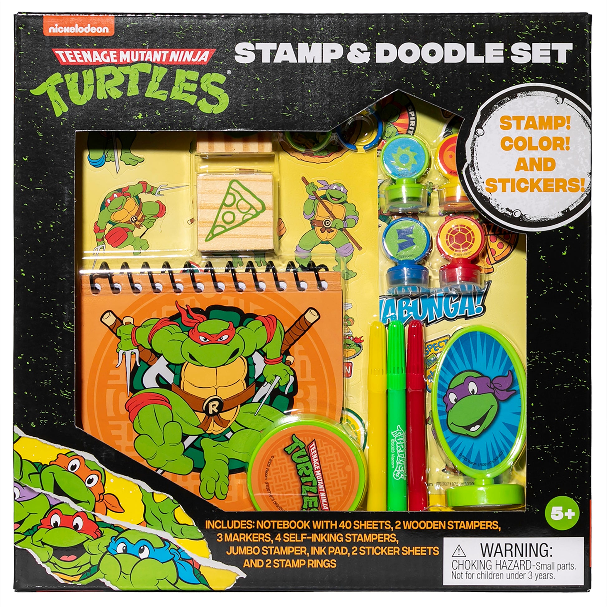 Teenage Mutant Ninja Turtles Stamp & Doodle Set with notebook, wooden stampers, and markers