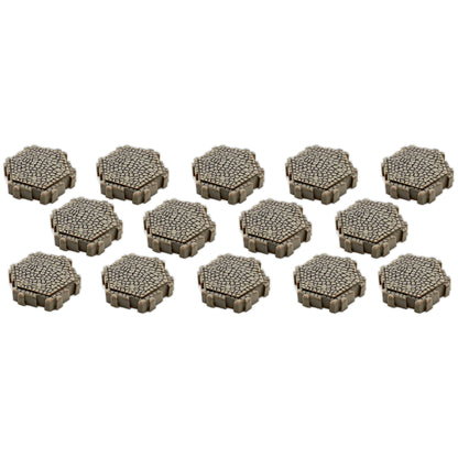 Heroscape Roads of Valhalla terrain expansion pack showing 14 hexagonal stone road tiles with tan and gray coloring