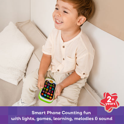 Kids Hits Smart Phone toy with colorful lights and numbers, toddler playing with green and black interactive learning...