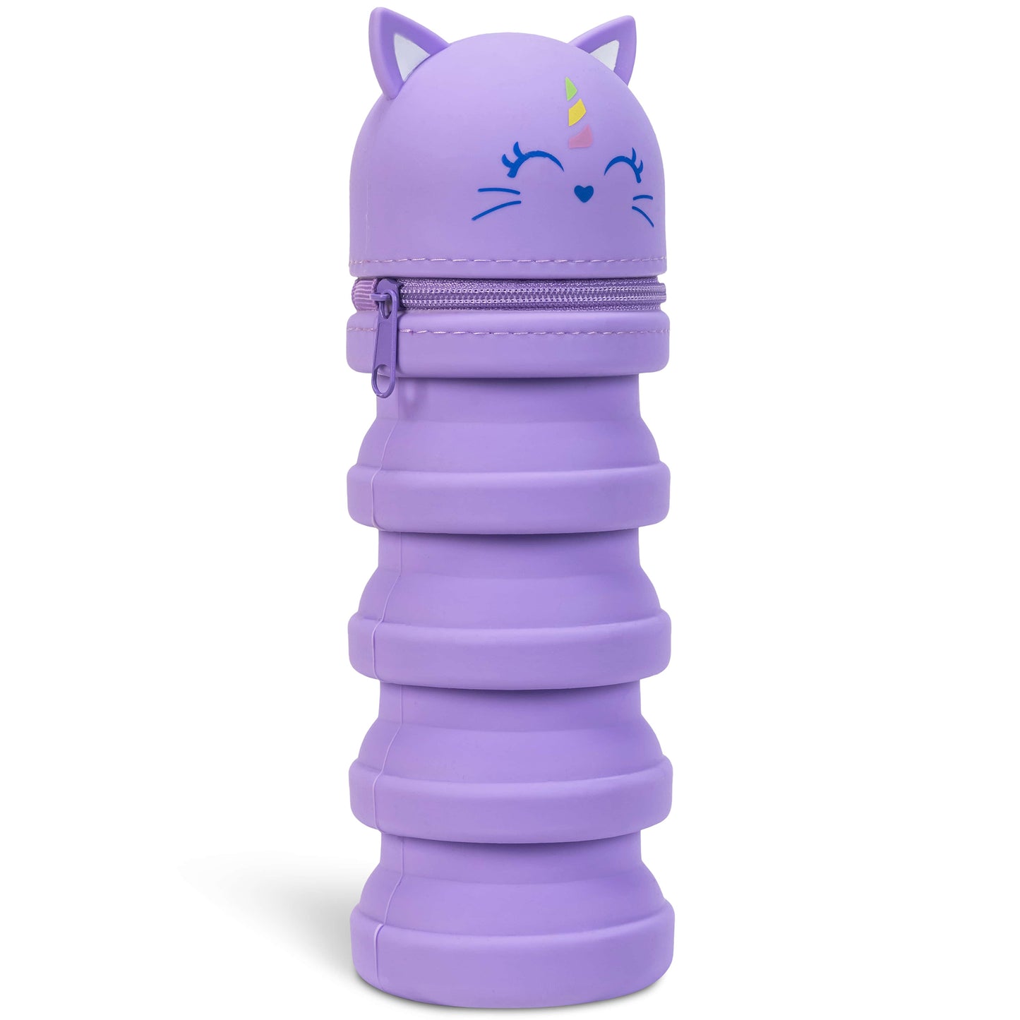 Purple Unicorn Retractable Pencil Case with stacking compartments