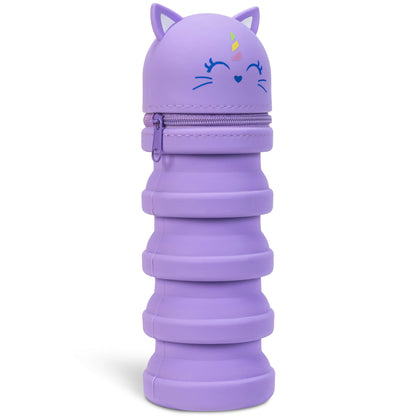 Purple Unicorn Retractable Pencil Case with stacking compartments