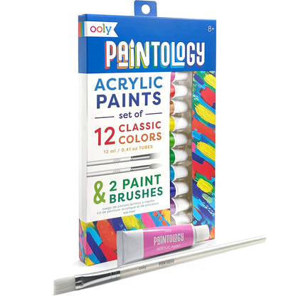 OOLY Paintology Classic Acrylic Paint Set - 12 Colors with Brushes, Ages 8+