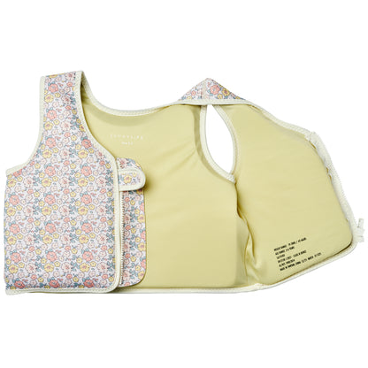 Float Vest 3-6 Into the Garden in ditsy floral print with yellow lining