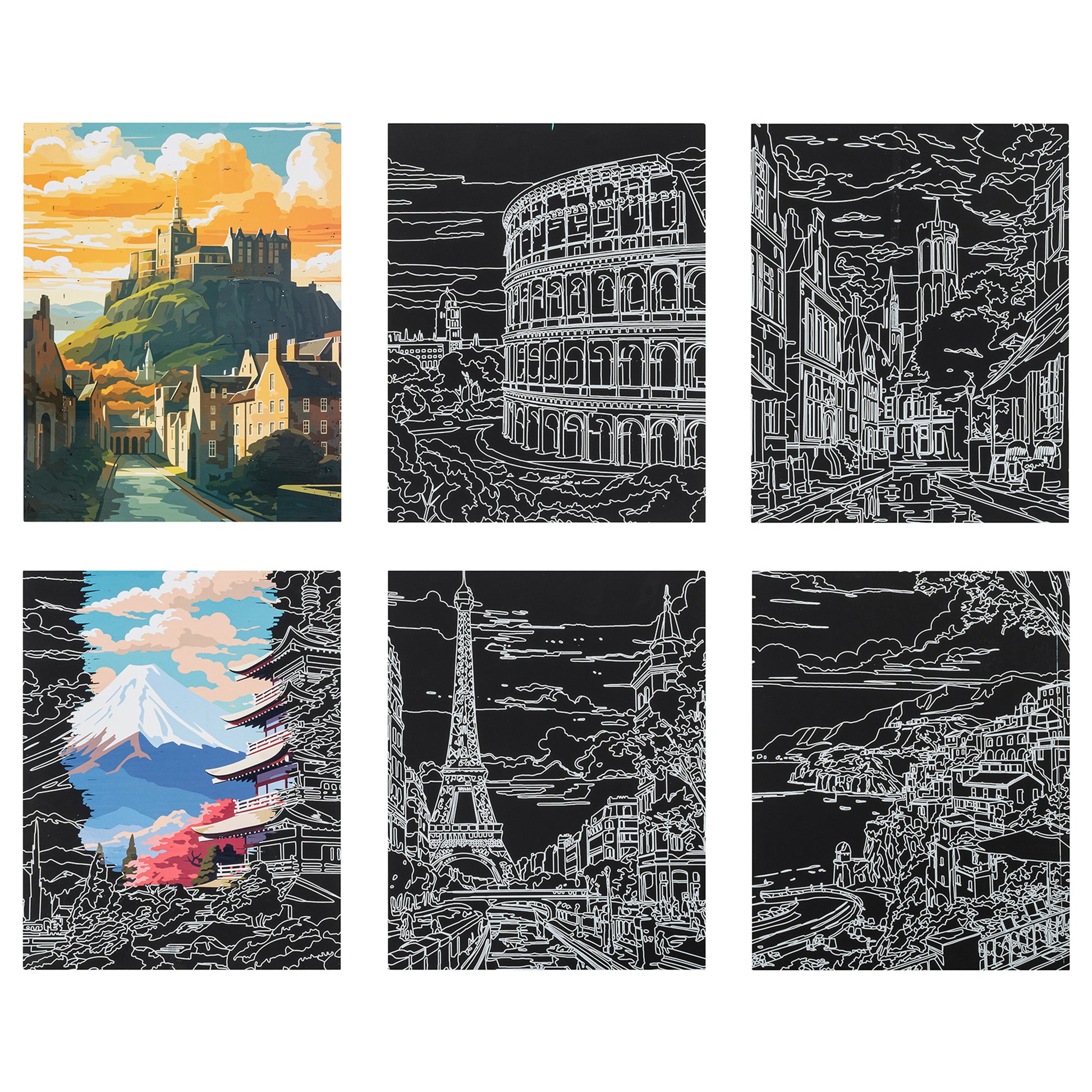 Scratch Art Paper Pad Global Iconic Views with 6 colorful city landmark designs