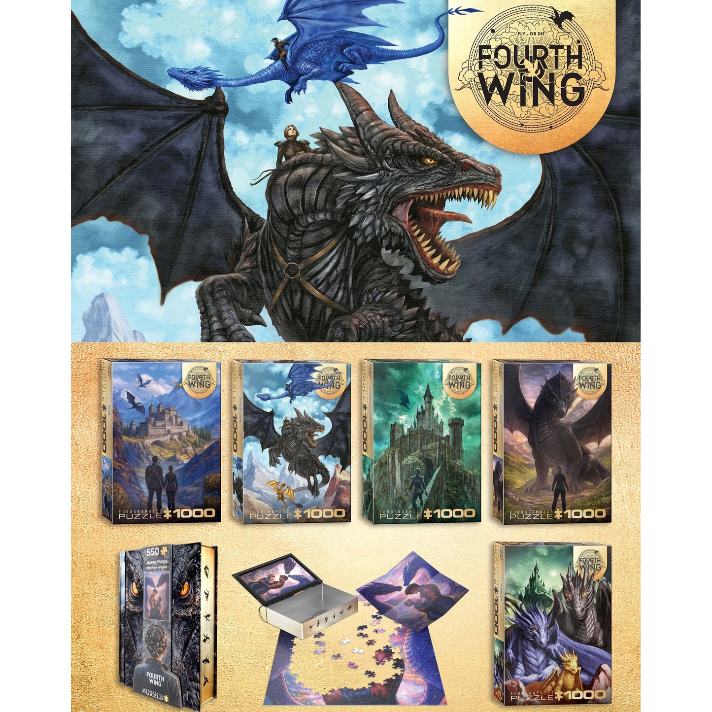 Eurographics Fourth Wing 1000 piece puzzle featuring Violet and dragon Tairn