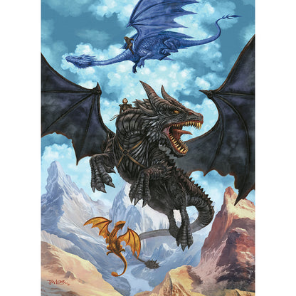Fourth Wing Violet Dragon Rider 1000 Piece Puzzle featuring blue and black dragons in mountain landscape