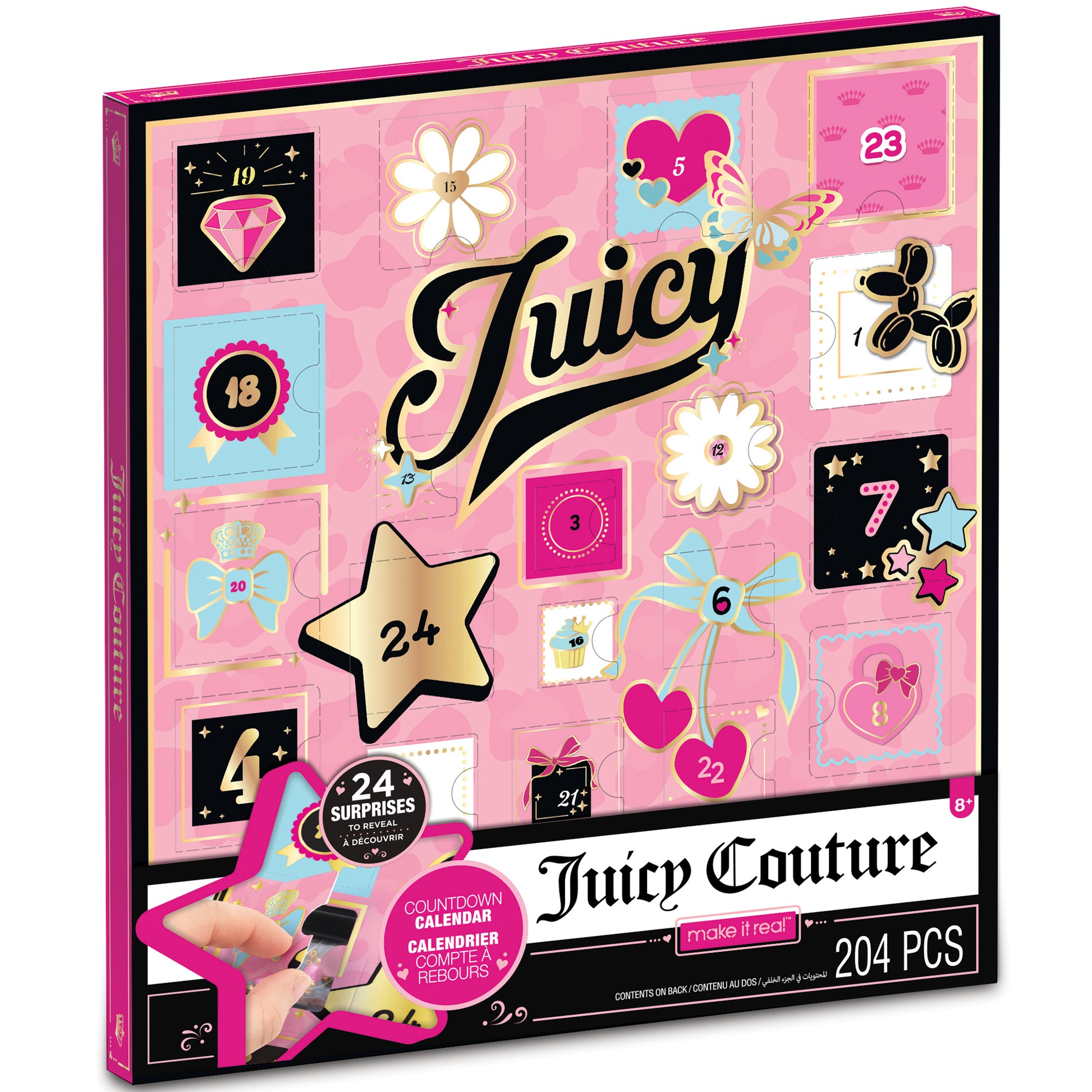Juicy Couture Countdown Calendar with 24 surprises, pink design, 204 pieces for kids 8+
