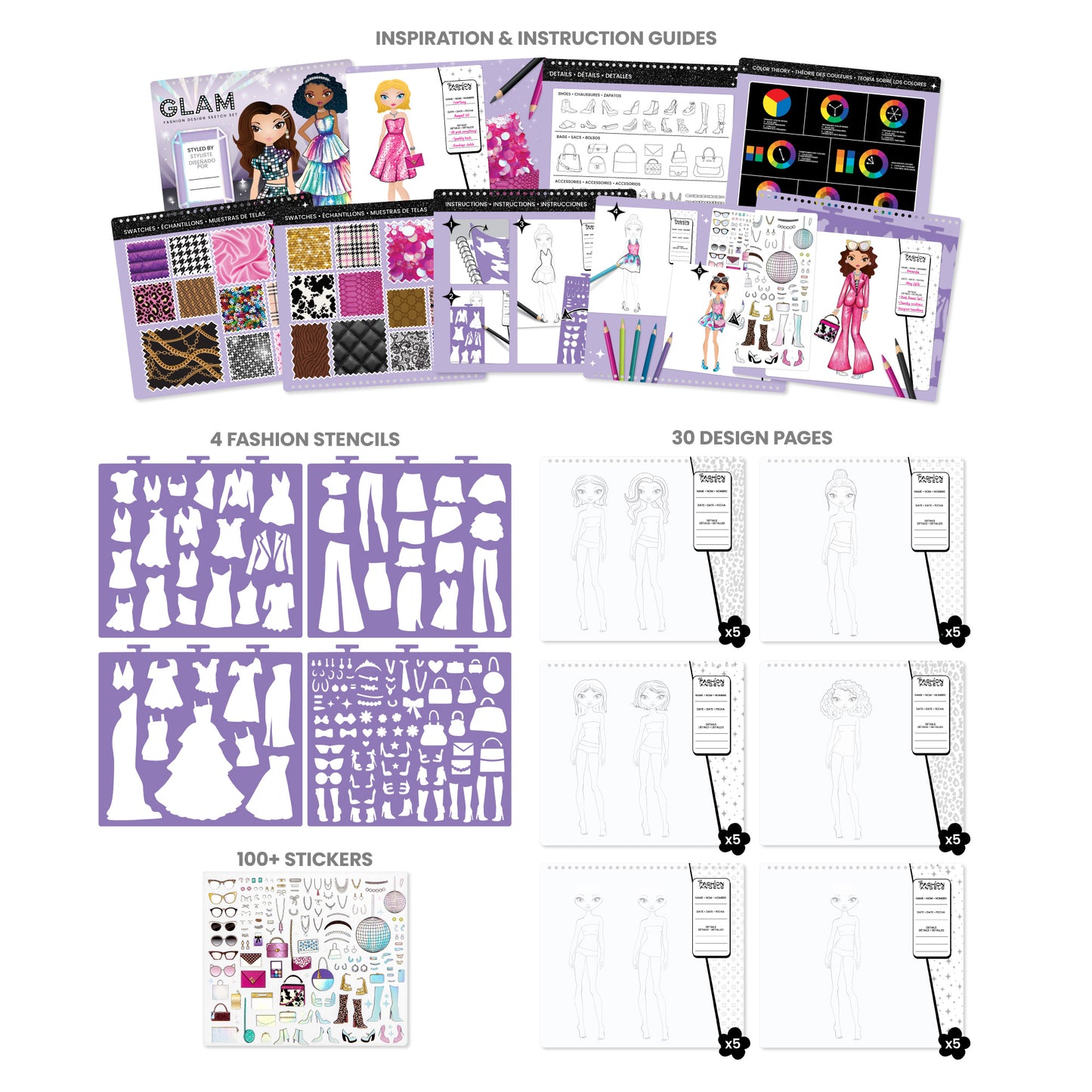 Fashion Angels Glam Fashion Design Sketch Set - Activity Kit for Kids 6+