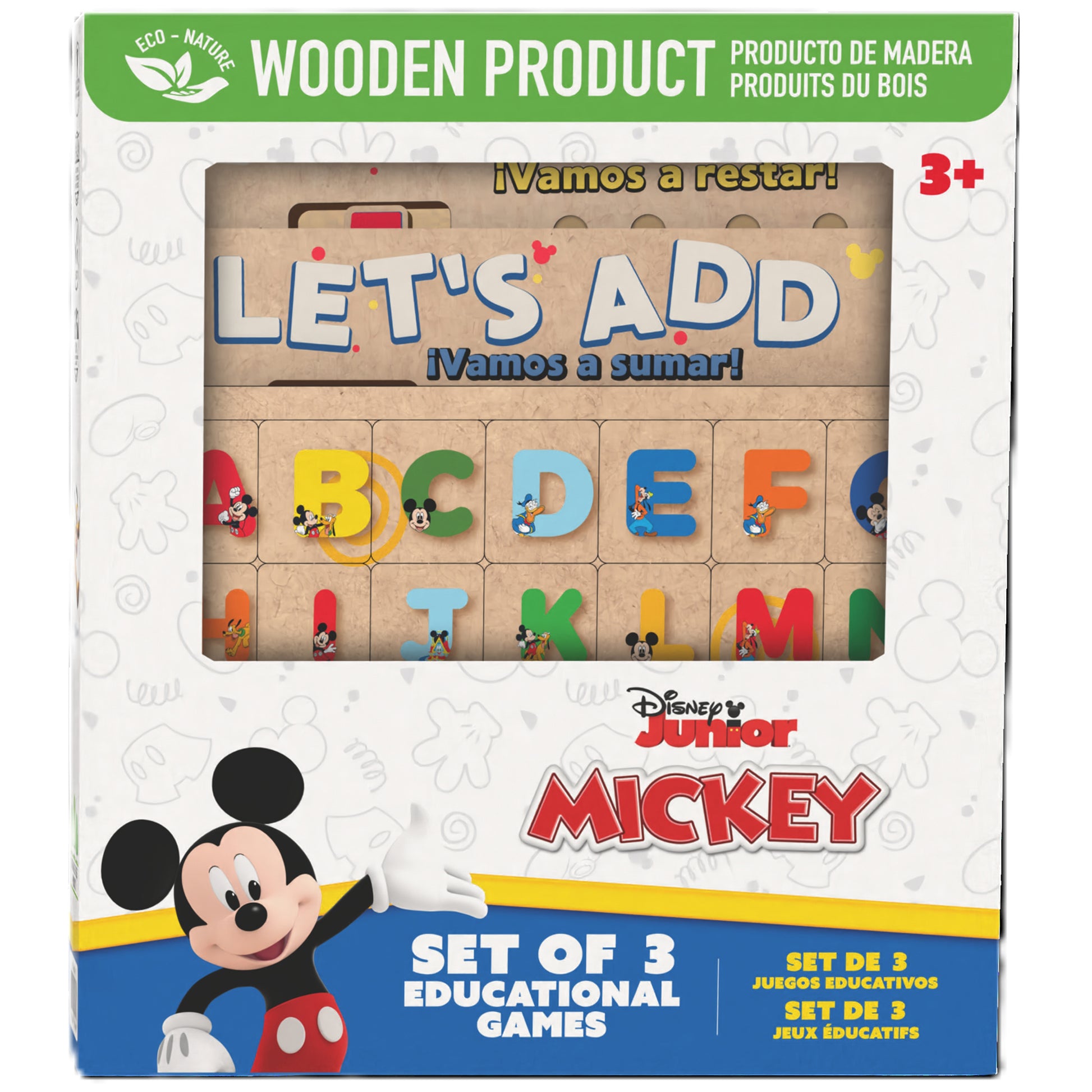 Disney Mickey Set of 3 Educational Wooden Games with colorful letter blocks
