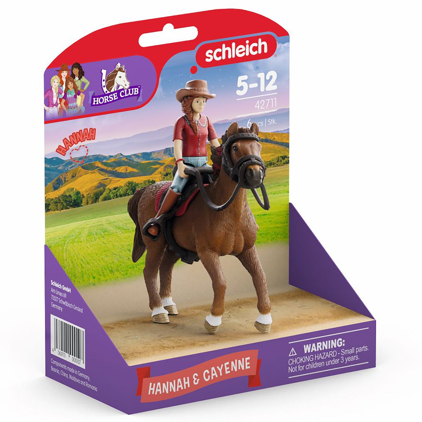Schleich Horse Club Hannah & Cayenne playset with brown horse and cowgirl rider figure