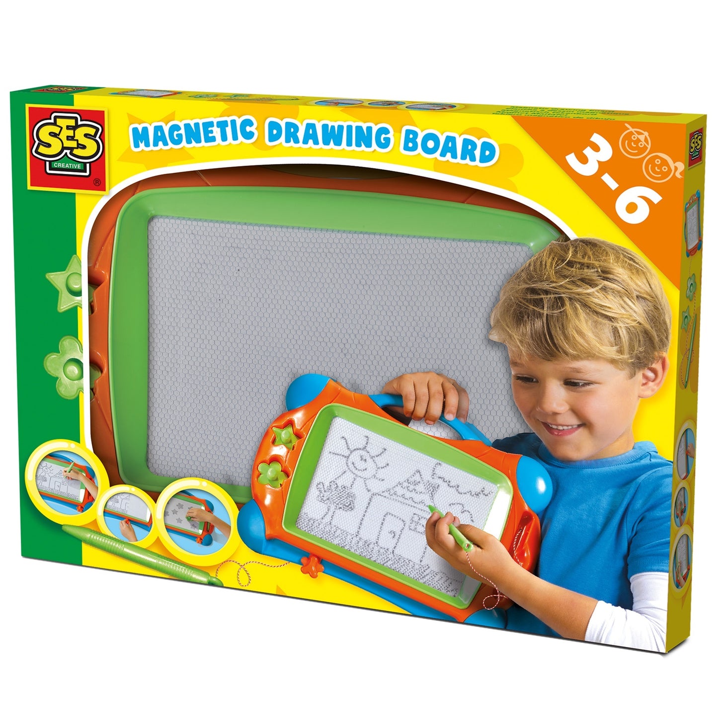 SES Creative Magnetic Drawing Board with Doodle Pen & Stamps - Art Activity Set for Kids 3+