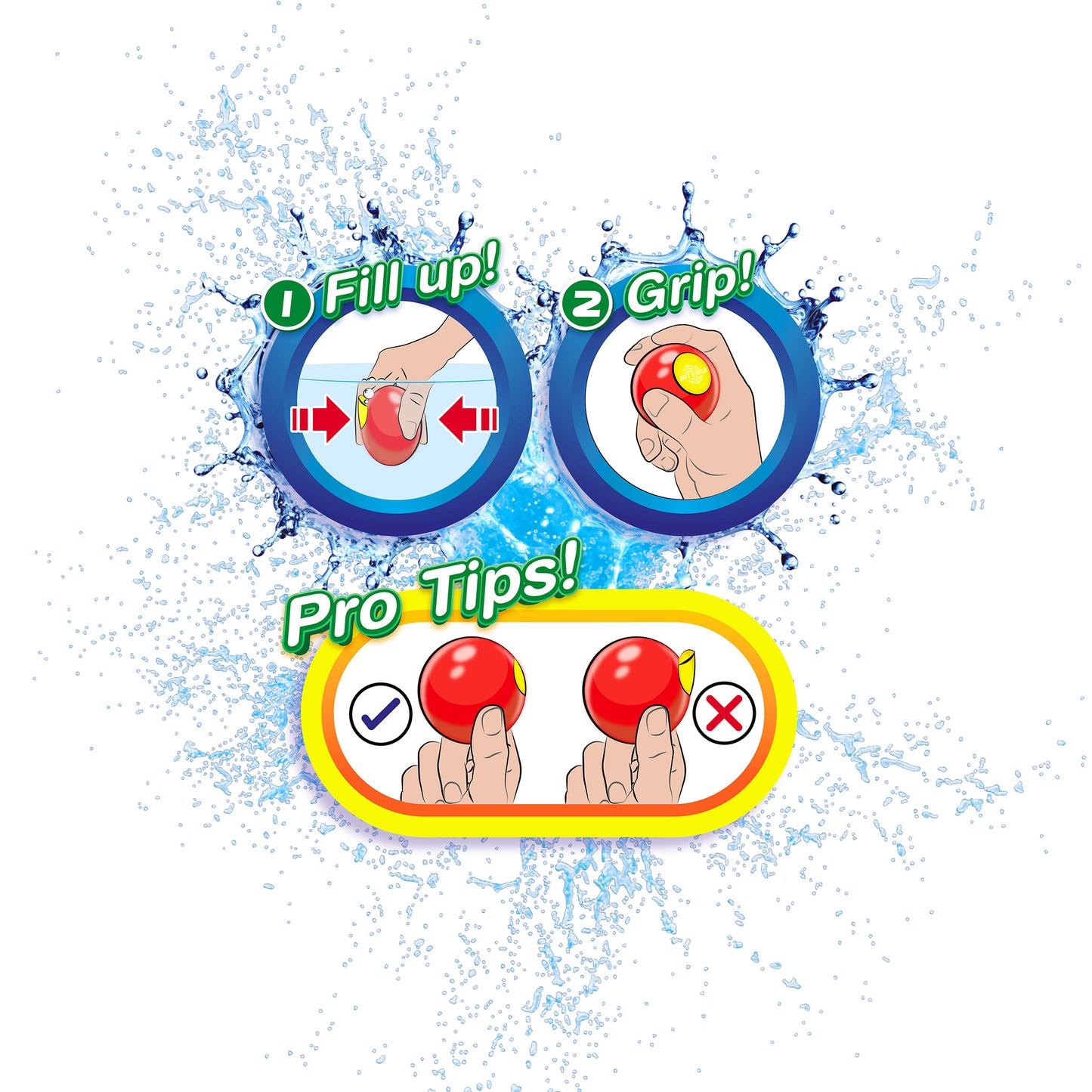 Splats Reusable Water Balls 20ct with fill and grip instructions
